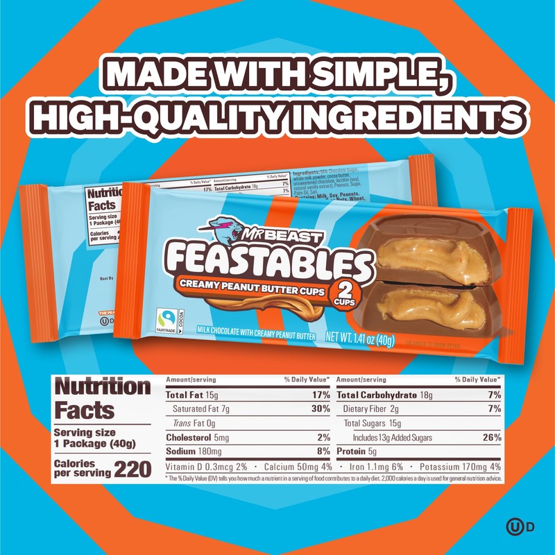 Feastables MrBeast Peanut Butter Cups, Milk Chocolate & Creamy Peanut