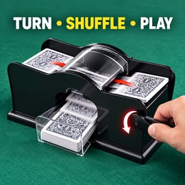 Manual 2-Deck Card Shuffler with Hand Crank, Black Playing Card Shuffle Machine for Poker, Blackjack and UNO