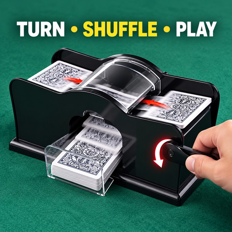 Manual 2-Deck Card Shuffler with Hand Crank, Black Playing Card