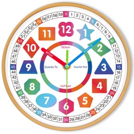 Wall Clock for Kids-Telling Time Easily Teaching Clock Silent Non Ticking Battery Operated Colorful Teaching Time Clock Decorative for Kids Room Classroom School Playroom (10 Inch)