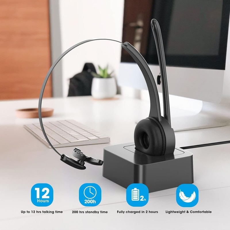 Bluetooth Headset with Microphone, Noise Canceling Wireless On Ear Headphones,