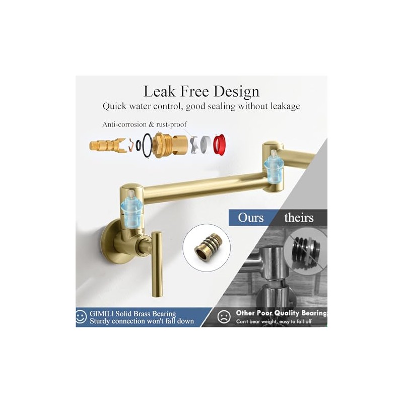 Pot Filler Faucet Wall Mount - 3 Spray Modes, Double