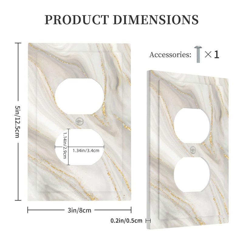 CKHTER White Gray Gold Marble Outlet Covers Light Switch Cover