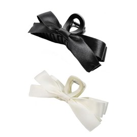 2Pcs Bow Claw Clips,Black White Coquette Hair Bow Claw Clips for Women,Satin Hair Bow Clips,Large Claw Clips with Bow for Thick Thin Curly Hair,Hair Accessories,Beauty and Personal Care