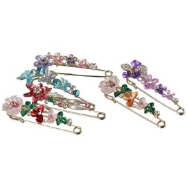 Uniquer 6Pcs Crystal Flower Safety Pins Brooch Clip Clasp Pin for Clothing Scarves Shawl Sweaters Buttons Brooch Large Safety Pins