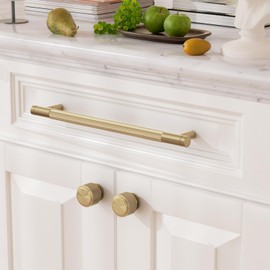 FURNIWARE 10 Pack Champagne Bronze Knurled Cabinet Knobs, 25mm Single Hole Handle, Gold Kitchen Cupboard Pulls, Modern Door Knobs for Drawer Dresser, Wardrobe