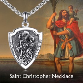 VONALA Phoenix/Viking Owl/Viking Raven/St Christopher Necklace 925 Sterling Silver Medal Necklace for Men Women Family Friends (St Christopher)