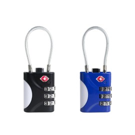 UP Security TSA Approved Luggage Locks - Small Combo Travel Padlock with Cable, TSA 007 Suitcase & Backpack Security, Durable & Easy to Use (Black+Blue)