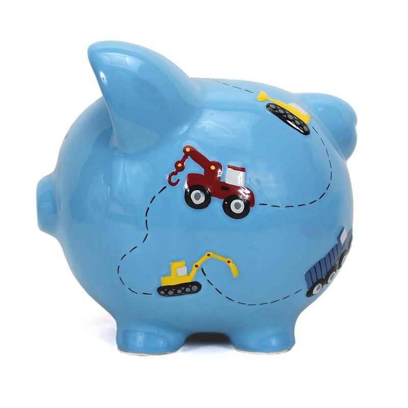 Child to Cherish Ceramic Piggy Bank for Boys, Construction Trucks,
