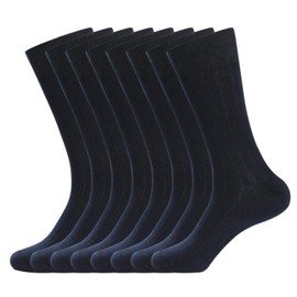 WANDER Classic Calcetines de vestir acanalados 8 pares Calcetines de algodón sólidos para hombres Premium Sin costuras Suave Azul marino 7-12