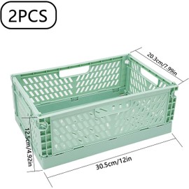 2 Pack Small Baskets for Organizing, 12 x 8 x 5 inch Plastic Foldable Crate for Storage, Pastel Small Storage Box for Classroom, Bathroom, Office Decor