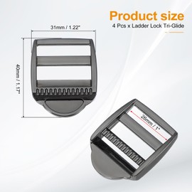 PATIKIL Ladder Lock Buckle Slider 1", 4 Pack Zinc Alloy Adjustable Webbing Strap Release Buckles Belt Tri-Glide for Backpack Sewing DIY, Black-Gray