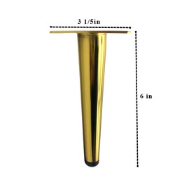 Osring 6 Inch Furniture Table Legs Golden, Steel Round Tapered Modern Sofa Feet, Straight Metal Furniture Legs Hardware for Cabinet and Couch, 4 Pack