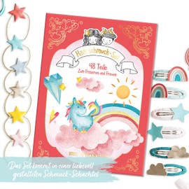 Papierdrachen Special 48 Hair Clips and Hair Bobbles in Many Colours - Durable and Robust - Children's Sparrows with Glitter and Fabric Cover - Hair Accessories *Rainbow Pink* - for Long and Fine Hair
