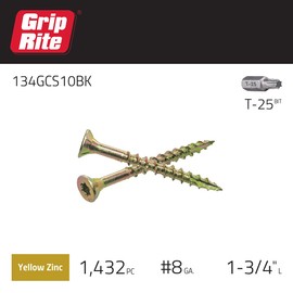 Grip-Rite 134GCS10BK #8 x 1-3/4" Star Drive Gold Construction Wood Screw, 10lb Bucket