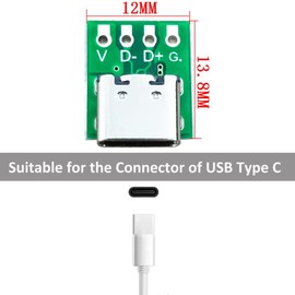 JYCONNECTS Pack of 10 USB 3.1 Type C Female Breakout Board DIY, 4 Pin 2.54 mm USB-C Breakout Boards DIY Breakout Board with PCB Converter Board