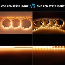 KXZM 24V COB LED Strip Light Warm White 3000K 5M/16.4ft 2400LEDs 4500Lm Uniform Glow CRI 93+ Flexible Not Waterproof IP20 LED Tape Lights for DIY Cabinet Bedroom Kitchen Home Decor(Strip Only)