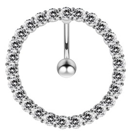 Clear Gemstone Fancy Studded Circular Reverse Bar 925 Sterling Silver with Stainless Steel Belly Button Navel Rings