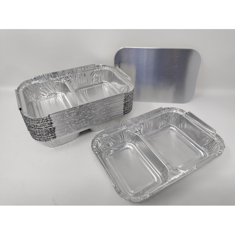 50 x 2 Compartment Aluminium Foil Rectangular Roasting Oven Baking