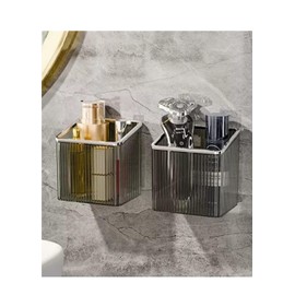 2 Pack Wall Toothbrush Holder for Shower Adhesive Shower Holder for Tooth Brush,Electric Toothbrush,Toothpaste,Razor,Makeup Brush,Hanging Wall Storage Organizer Bucket(Grey)