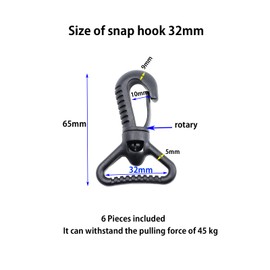 BAIWOAK Plastic Snap Hooks, 20 mm, 25 mm, 32 mm, 38 mm, 50 mm Plastic Swivel Snaphook Push Gate Clip Rotary Snaphook Rotating Claw Snap Clip Buckle Closure Hook for Strap, Black, black
