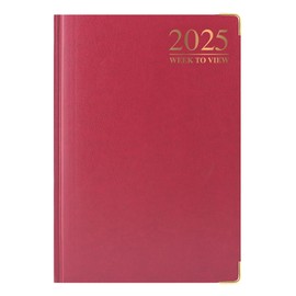 1ABOVE Premium Quality| 2025 Diary | A5 Week to View Diary| 60 GSM-Paper| Hardback cover Gilt Edges Metal Corners for Business Office & Home (Red)