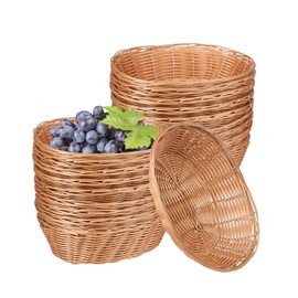 GNIEMCKIN 28 Pack Plastic Oval Basket, Poly Wicker Bread Baskets, Small Gift Baskets for Kitchen, Restaurant, Christmas Gifts, Centerpiece Display, Storing Bread, Fruits, Vegetables, 9 x 6 Inch