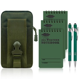 6 Piece Waterproof Notebook All Weather Police Waterproof Notepad 3×5 Inch Pocket Notebook with Waterproof Weatherproof Pen and Cover for Outdoor Activities Recording (Army Green)