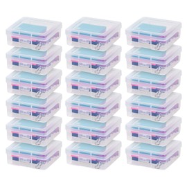 IRIS USA Pencil Case Plastic Pouch Box Storage Organizer for Beads, Pens, and Art Supplies, 18-Pack, Stackable Container with Snap Lid for Jewelry, Stickers, and Tackle Box, Clear, Small