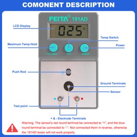 FEITA 191AD Soldering Tip Thermometer with AUTO & MAX Hold Feature, C and F Digital Display Soldering Iron Temperature Tester