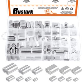 Rustark 140Pcs 7 Sizes Aluminum Crimping Loop Sleeve Assortment Kit Oval and Double Barrel Ferrules Metric for Wire Rope Cable Line