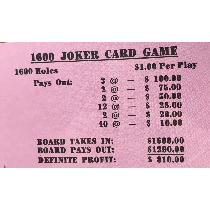 $1.00 JOKER CARD Game Punch Board Card Money Raffle Gambling