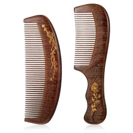 HJZHII 2 Pcs Wooden Hair Comb, Sandalwood Fine Tooth Comb Natural Wood Detangling Combs For Teasing Strands Post Styling Long Short Thick Thin Wavy Curly Hair Women Girls Head Hairs Accessory
