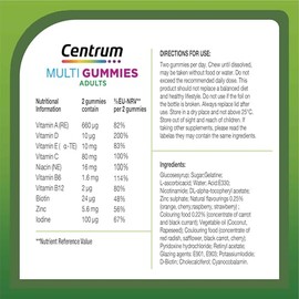 Centrum Centrum MultiGummies, Gummy Multivitamins for Adults with Cherry, Berry & Orange Natural Fruit Flavouring, Includes essential vitamins D, B12 & C, 30 ct