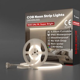 Shine Decor COB LED Strip 1 m, AC 220 V 230 V IP65 Waterproof LED Strip, SMD2025 286 LEDs/m Ultra High Brightness Light Strip for Home Decoration Kitchen Garden LED Lighting (1 m, Neutral White)