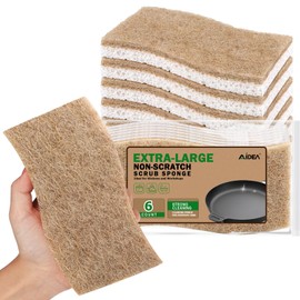 AIDEA XL Non-Scratch Scrub Sponges, 6Count, Natural Sponge for Non Stick Cookware, Sponges Kitchen, Cellulose Cleaning Sponge for Dishes, Kitchen, Bathroom, Household