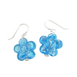 Murano Glas Blau Blumen Sterling Silber Ohrringe - Geburtstagsgeschenk - Weihnachtsgeschenk - Handgefertigte Geschenkideen für Frauen