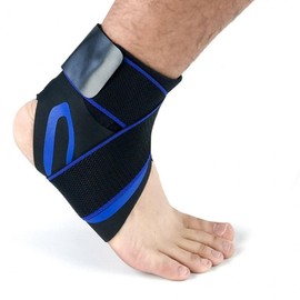 Double-Up Strap Sports Functional Ankle Protector (Blue) 2 Pairs (L)