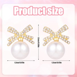 1 Pair Pearl Bow Earrings, Elegant Pearl Drop Dangle Earrings Rhinestone Bow Stud Earrings Dainty Bowknot Earrings Fashion Pearl Statement Earrings Jewelry Gifts for Women Girls
