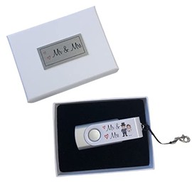 Mr & Mrs Bride & Groom Silver USB 8GB Wedding Flash Drive For Wedding Photos In White Presentation Gift Box