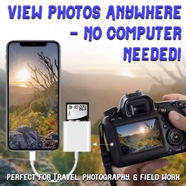 SD Card Reader for Phone and Camera, Dual Slot Memory Card Adapter for SD and MicroSD, USB-C and Lightning Connector, Plug & Play Memory Viewer for Photos and Videos