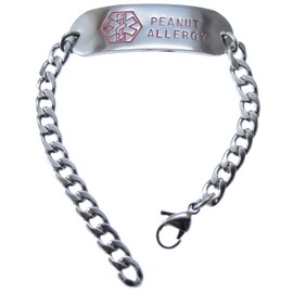 Deep Stamped Customizable, Peanut Allergy, Medical Alert Bracelet, Stainless Steel, 8" (Includes Free Engraving)