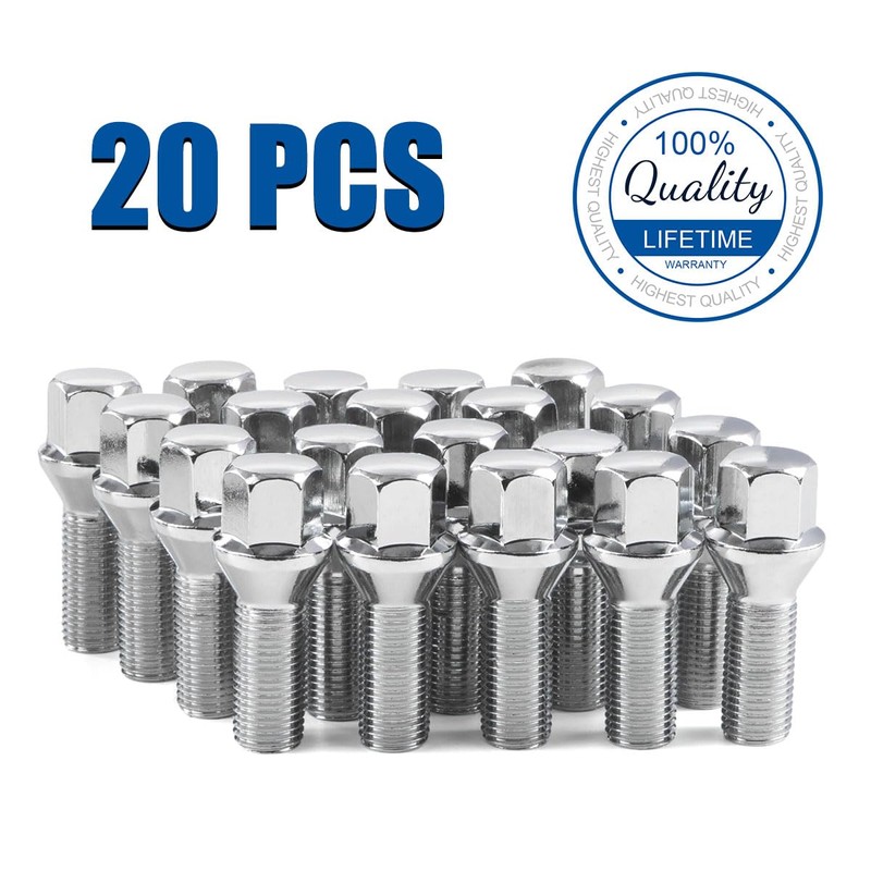 GAsupply 14x1.5 28mm Shank Lug Bolts, 20pcs Chrome Conical Seat