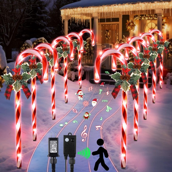 Enhon 10 Pcs Christmas Candy Cane Light with 4 Christmas