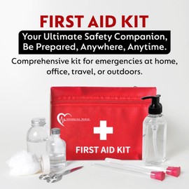 Compact First Aid Kit - 20 Essential Medical Items - Portable Emergency Survival Kit for Home, Travel, Car, Office, Outdoor, Hiking - Lightweight Red Bag - Hzmediprime Medical