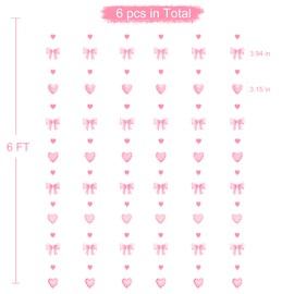 Rosa Schleife Dekorationen Rosa Herz Plaid Twill Polka Dot Schleife Hängende Luftschlangen Girlande Banner für Geburtstag Babyparty Brautparty Hochzeit Jahrestag Bachelorette Kokette Party