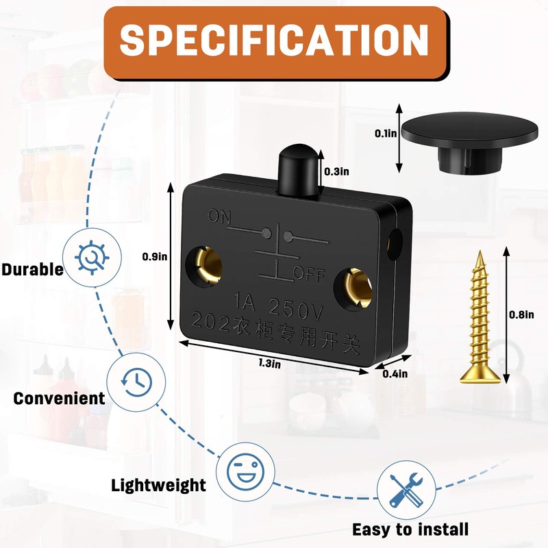Honoson 16 Pieces Cabinet Door Switch for Closet Light Lamp