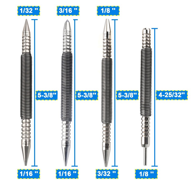 Spring Nail Set with Size Marked,Spring Loaded Center Punch,4pcs Dual