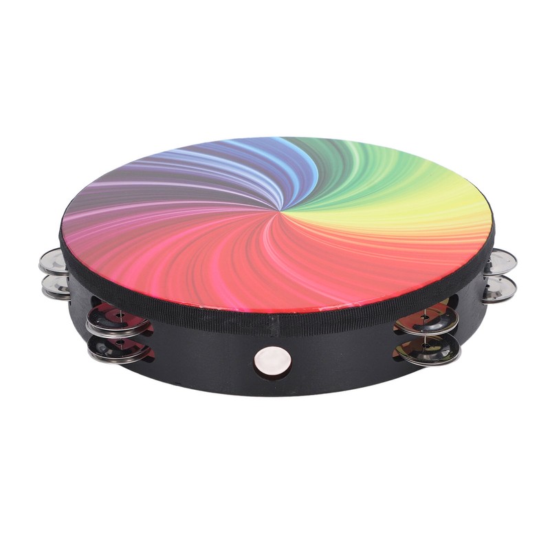Handheld Tambourine 10 Inch Double Layer Bell Piece Solid Wood