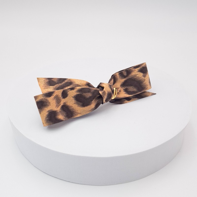 (2 types) Burnaby leopard print layered ribbon hairpin leopard beige